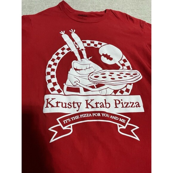 Nickelodeon SpongeBob Shirt Men’s Large Red Graphic Tee Krusty Krab Pizza - Picture 2 of 8